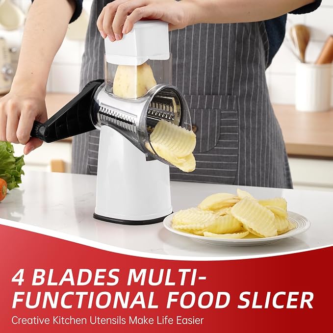 Rotary Cheese Graters with 4 Blades, Hand Crank Cheese Grater with Waffle Slicer - Image 3