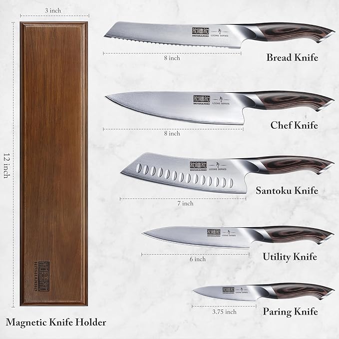 HOSHANHO Knife Set with Magnetic Knife Holder, 6 Pieces Japanese High Carbon - Image 2