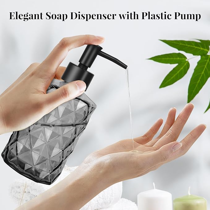 11oz Glass Soap Dispenser with Plastic Pump, Elegant Dispenser - Image 3