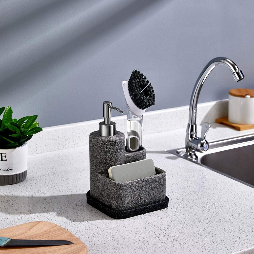 Black Soap Dispenser with Sponge Holder, Kitchen Soap Dispenser Pump