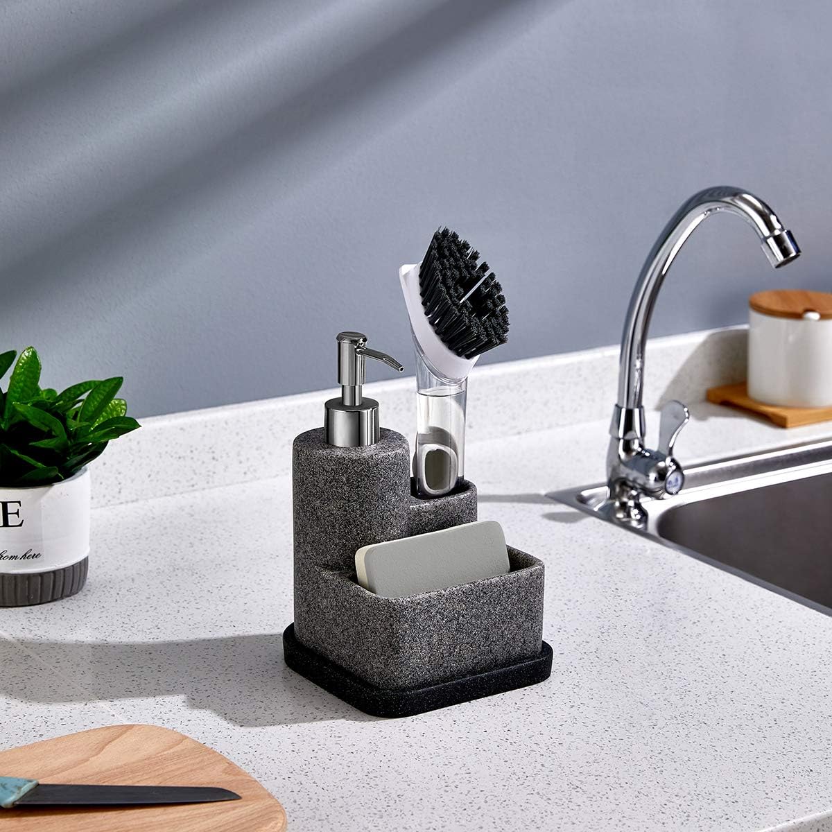 Black Soap Dispenser with Sponge Holder, Kitchen Soap Dispenser Pump