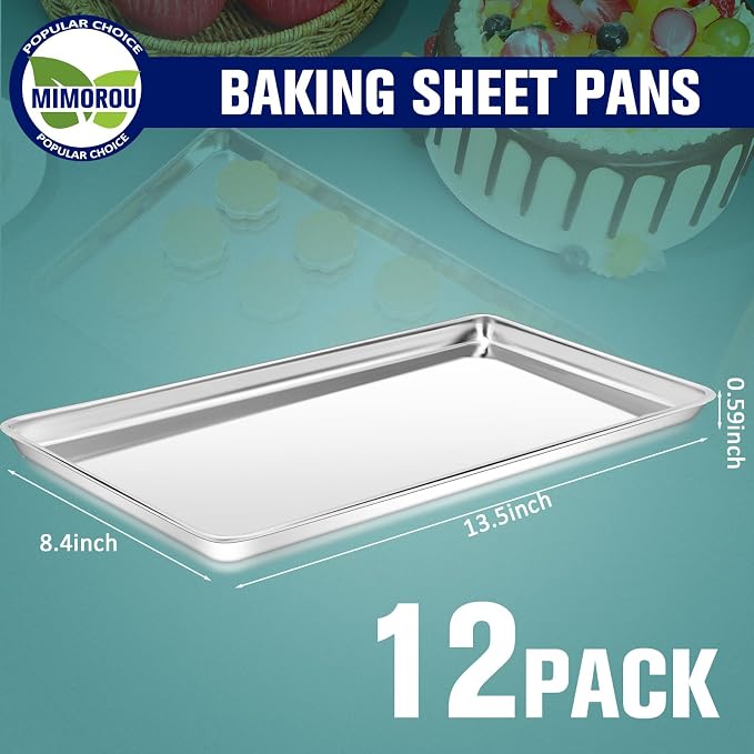 Mimorou 12 Pcs Baking Sheet Stainless Steel Cookie Sheet Small Metal Pans - Image 2