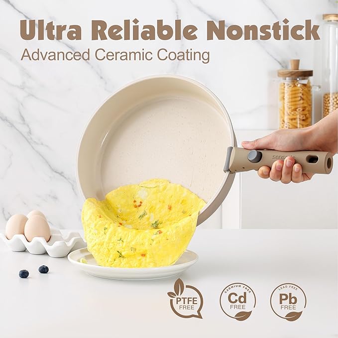 SENSARTE 24 Piece Ceramic Pots and Pans Set, Nonstick Detachable Handle Cookware - Image 4