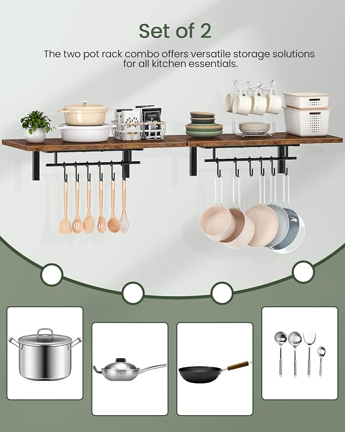 CHOEZON Wall-Mounted Pot Racks, Floating Shelves, Wall Shelves, Vintage Pot - Image 7