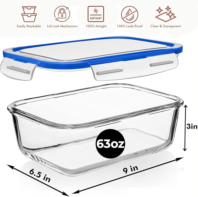 Razab 4 PC 1860ml / 63 Oz / 8 Cups Large Glass Food Storage Containers - Image 3