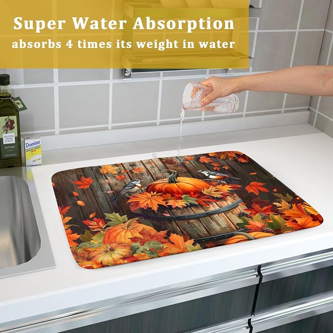 Fall Pumpkin Dish Drying Mat for Kitchen Counter Autumn Pumpkin Dish Mats for - Image 7