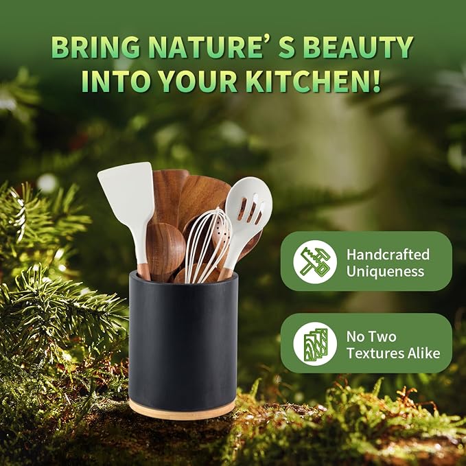 Wooden Utensil Holder, 360°Rotating 7.3'' Large Utensil Holder - Image 7