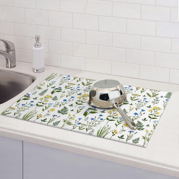 Blue Yellow Wildflower Dish Drying Mats - Image 2