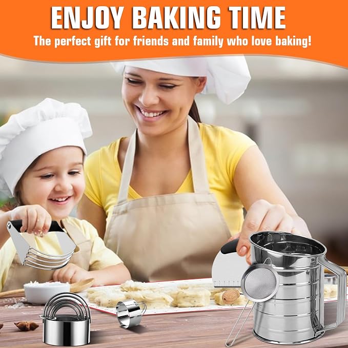 Biscuit Cutter Set, Dough Cutter, 3 Cup Flour Sifter, Baking Mat and Fine Mesh - Image 9