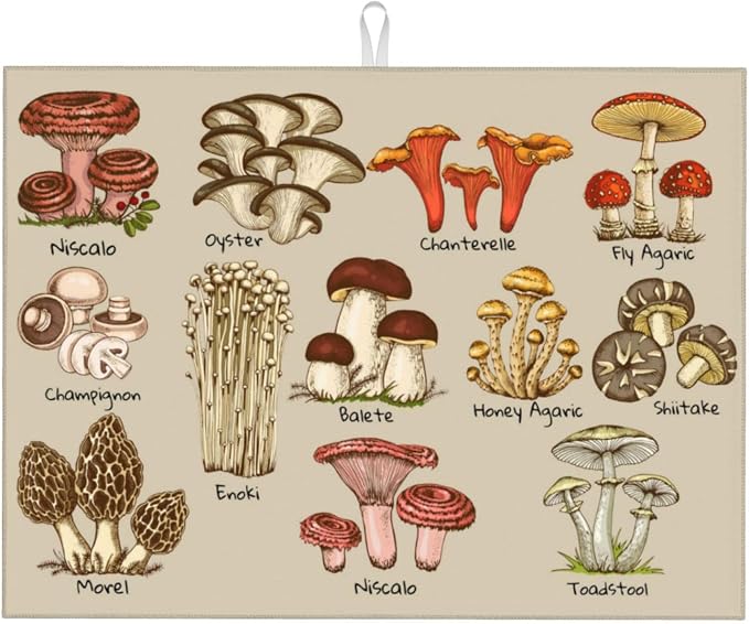 Mushrooms Dish Drying Mat XL Microfiber Kitchen Drying Mat Large Dish Drying by Eugzak