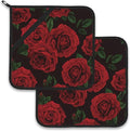 Vintage Red Rose Pot Holder Set of 2, Heat Resistant Potholders Oven Hot Pads by Larkverk