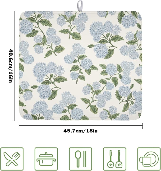 Blue Hydrangea Floral Dish Drying Mat - Image 2