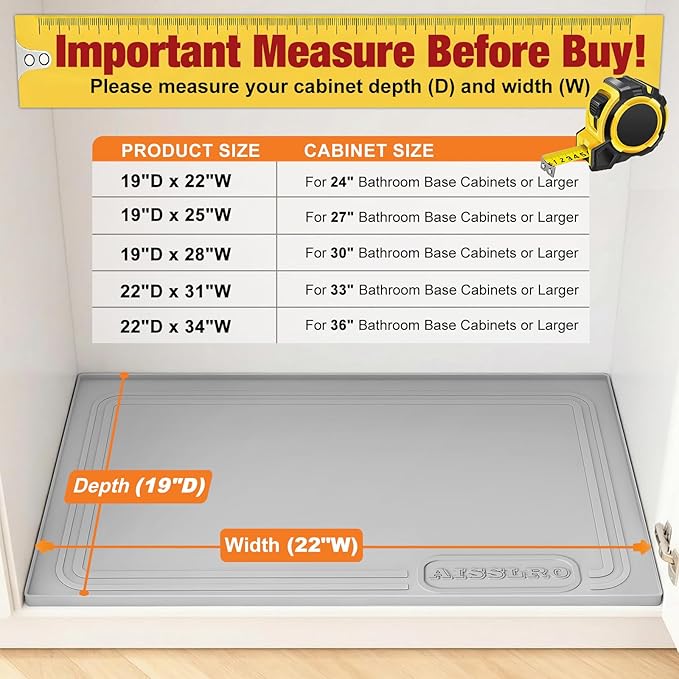 Aisslro Under Sink Mat 22" X 19", Waterproof Silicone Cabinet Organizer - Image 2
