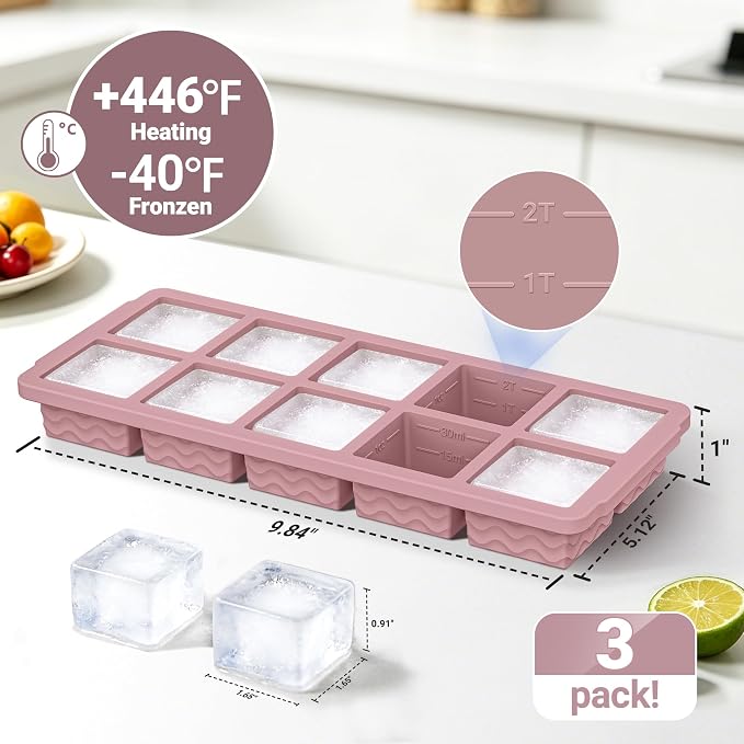 Doasuwish Ice Cube Trays with Lid, 3 Pack 10 Cubes 2 Tbsp. Silicone Ice Cube - Image 3