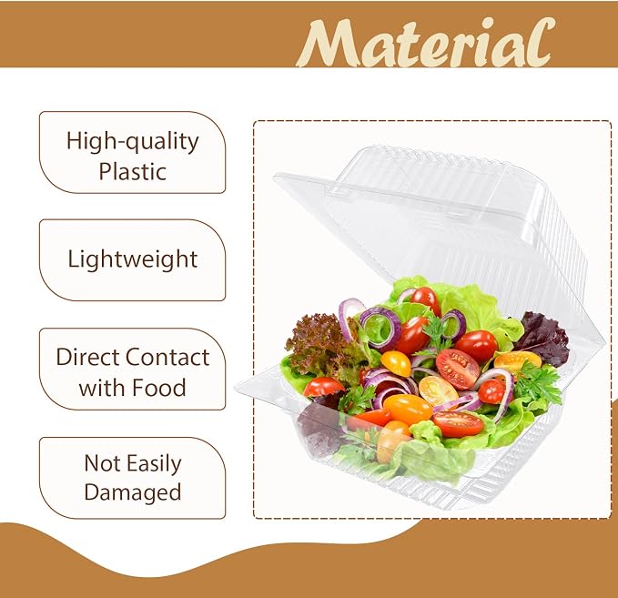 Jizvxe 300 Pcs Clear Plastic Take out Containers, Square Hinged Takeout Tray - Image 3