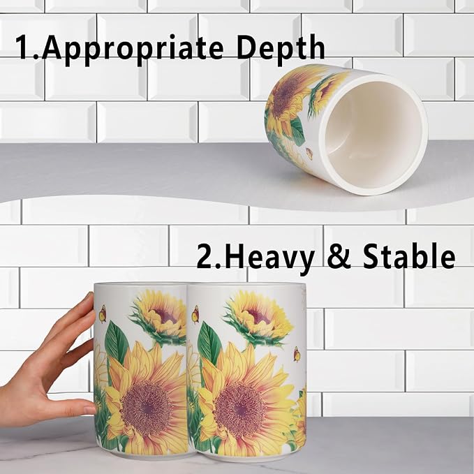 Sunddo Sunflower Utensil Holder, 6.7" Large Utensil Crock, Ceramic Cooking - Image 4