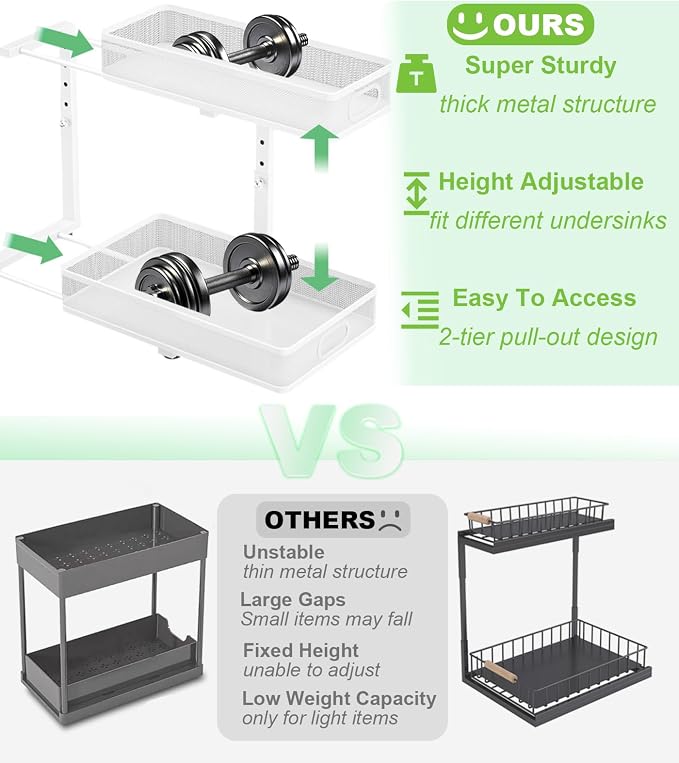 Under Sink Organizer, High Adjustable 2 Tier Under Sink Organizers and Storage - Image 2