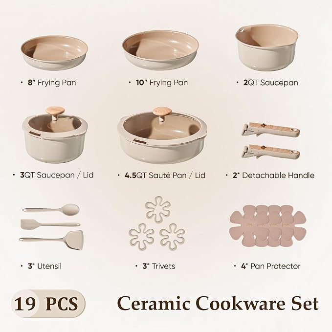 CAROTE Nonstick Pots and Pans Set, Cookware Set Detachable Handle, RV Cookware - Image 2