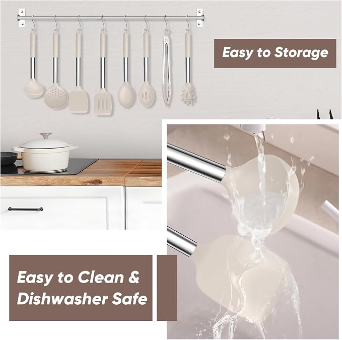 TeamFar Kitchen Utensils Set of 8, Silicone Utensils Kitchen Tools Set - Image 6