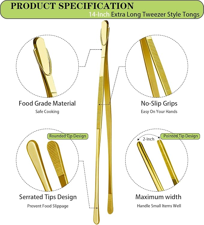 JETKONG 2 Pcs 14-Inch Cooking Tweezers Extra Long Stainless Steel Food Tweezers - Image 2