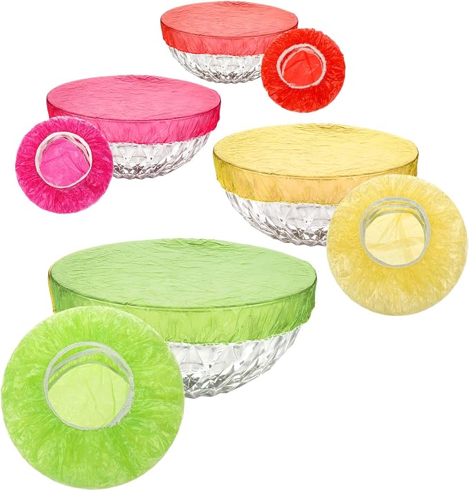 Boao 100 Pcs Reusable Bowl Covers 4 Size Plastic Color Elastic Wrap - Image 3