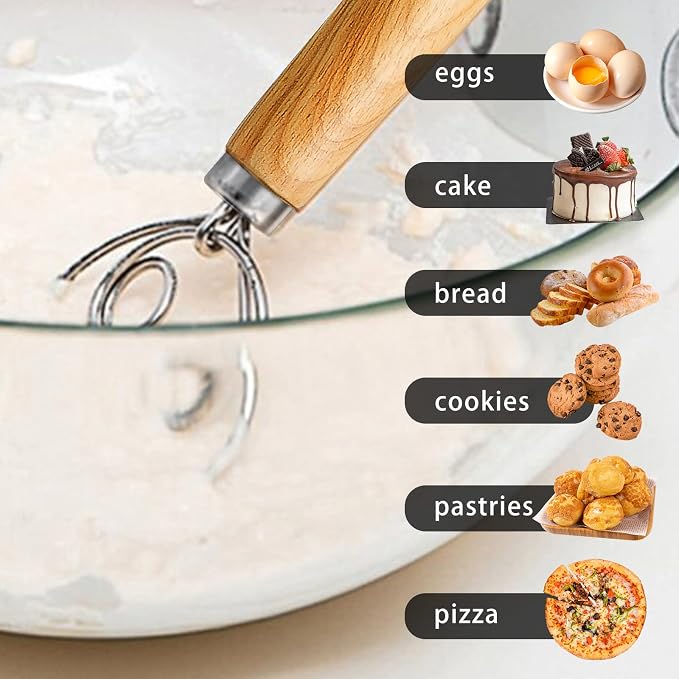 TEEVEA Danish Dough Whisk for Bread Sourdough, Wooden Handle & Stainless Steel - Image 8