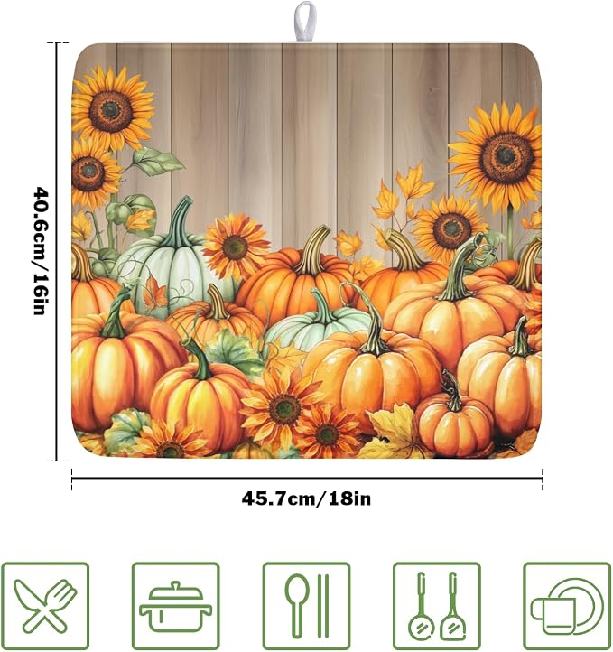 Fall Orang Pumpkin Dish Drying Mat - Image 2