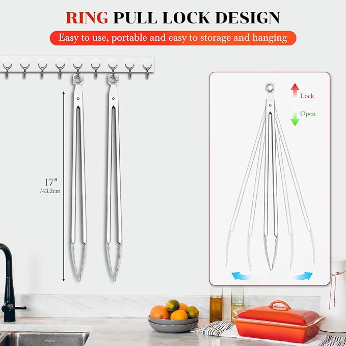 Grill Tongs - 17 Inch Extra Long BBQ Tongs, Heat Resistant Stainless Steel - Image 6