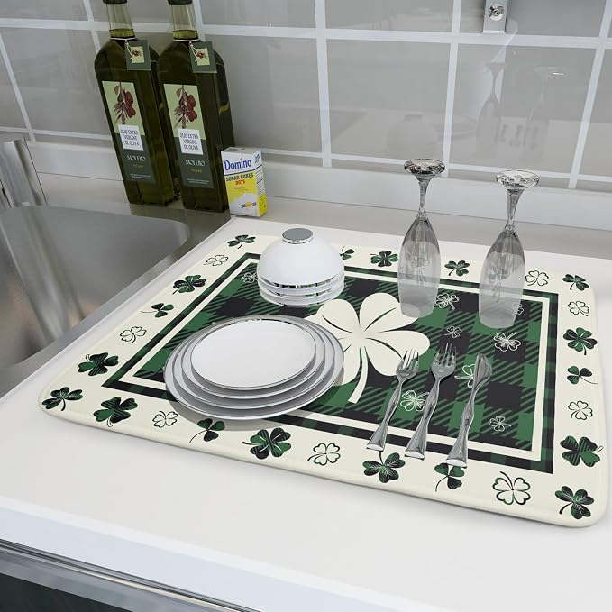 Giwawa Patrick Clovers Dish Drying Mat 18"x24" Lucky Shamrock Spring Leaf Dish - Image 6