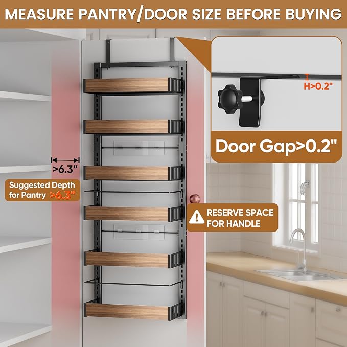 POKIPO 6 Tier Over The Door Pantry Organizer, 2-in-1 Door Hanging or Wall - Image 2