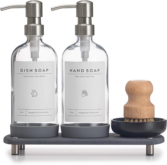 Kitchen Soap Dispenser Set - 16OZ Clear Glass Bottle by ORCHID+HOME