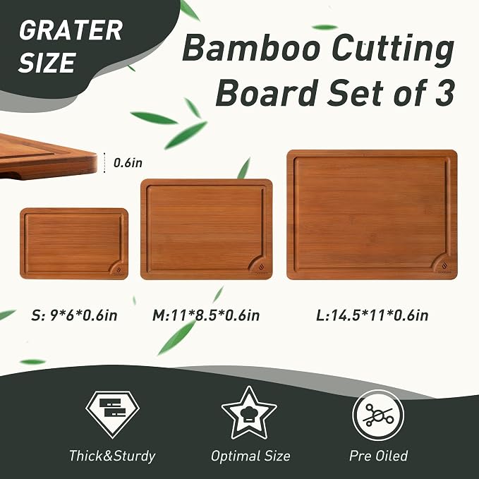 3 Packs Bamboo Cutting Board Set - Image 2