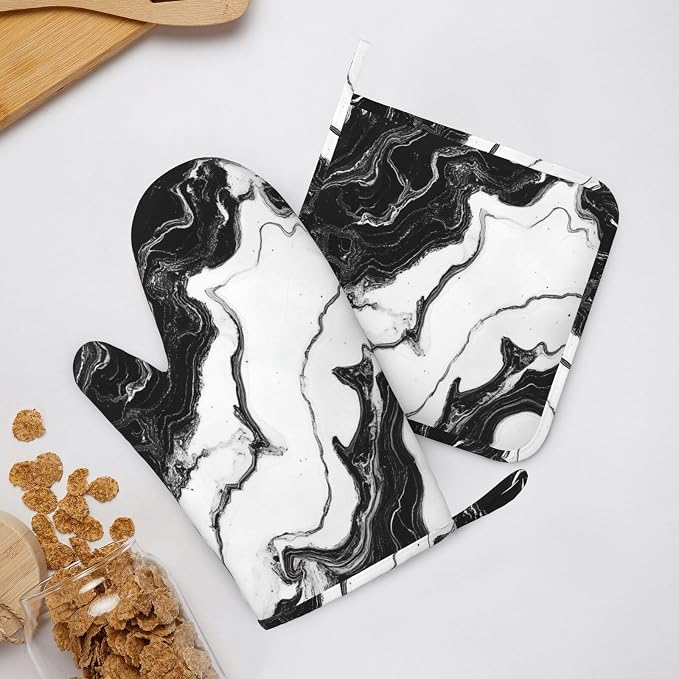 Oven Mitts and Pot Holders Marble Black White Liquid Abstract Silicone Kitchen - Image 6