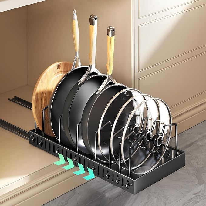 Lozovin Pull Out Pots and Pans Organizer Under Cabinet, Sliding Lid Holder and by Lozovincablemanagementtray