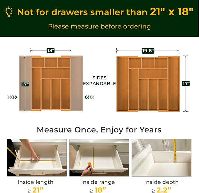 keechee Carbonized Bamboo Kitchen Drawer Organizer, 10 Slots Expandable - Image 2
