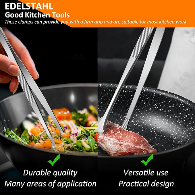 12-Inch 2-in-1 Kitchen Tongs Set, Round & Curved Stainless Steel BBQ Tongs - Image 4