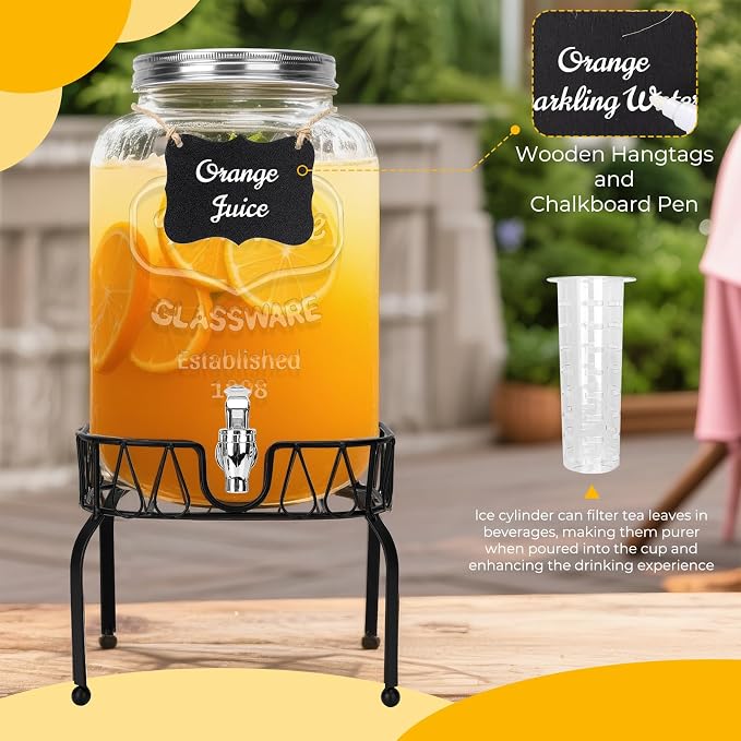 DHSBTLS 2 Gallon Glass Drink Dispensers, 1 Pack Clear Beverage Dispenser - Image 5