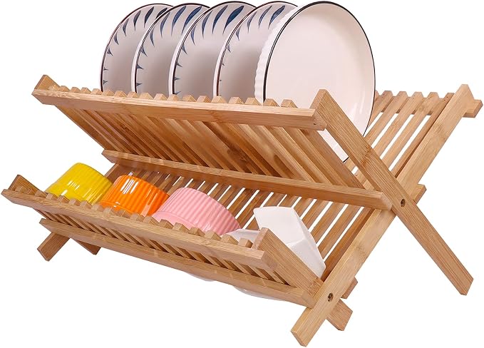 Collapsible Bamboo Dish Drying Rack by SZUAH