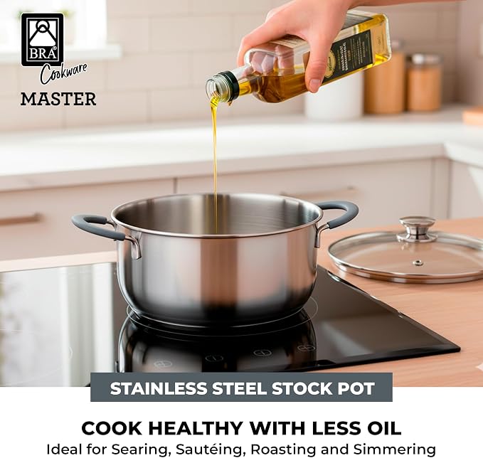 BRA COOKWARE Master Stainless Steel Stock Pot w/Glass Lid | 8 Inch 2.4 Quart - Image 3