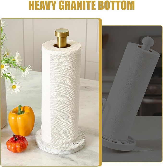 Koville Paper Towel Holder Countertop, Marble and Brass Standing Paper Roll - Image 4