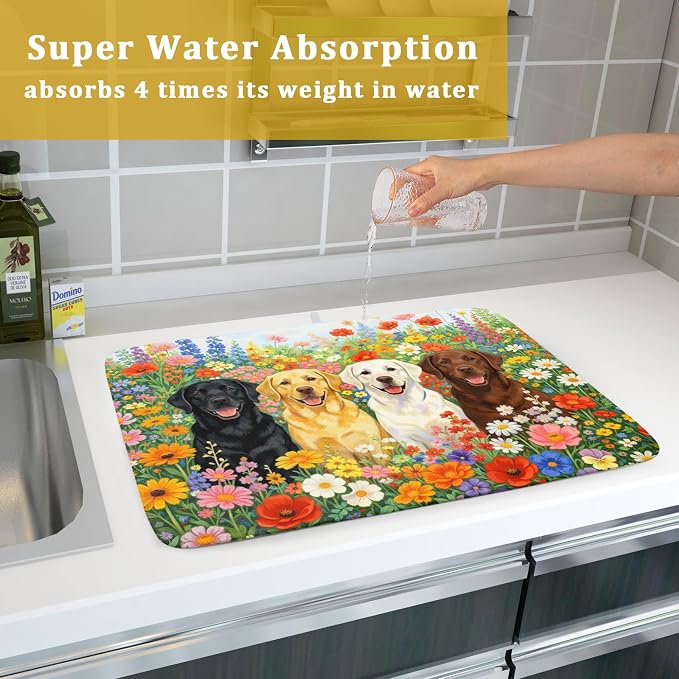 Spring Absorbent Drying Mat Colorful Flowers Dog Dish Drying Mat - Image 7