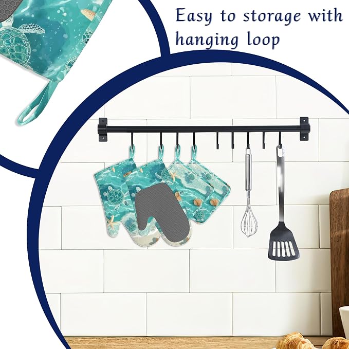 Beach Starfish Sea Turtle Oven Mitts and Pot Holders Sets of 4 Coastal Shell - Image 3