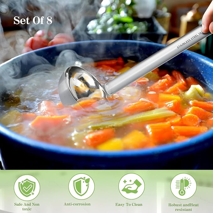 8pcs Stainless Steel Ladle 2 Oz Soup Ladle 10" long Spoon Heavy-Duty Metal - Image 4