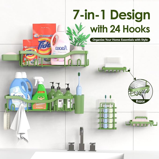 NESOMI Shower Caddy Adhesive Shower Organizer 7-Pack, Rustproof Stainless Steel - Image 7