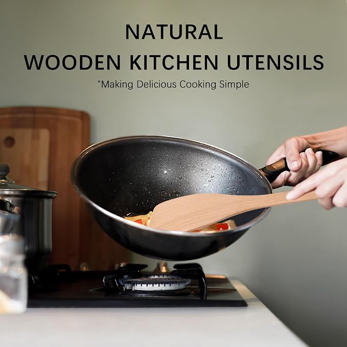 2PCS Wooden Spatulas for Cooking, 13inch Uncoated Beech Wood Turners for Frying - Image 5