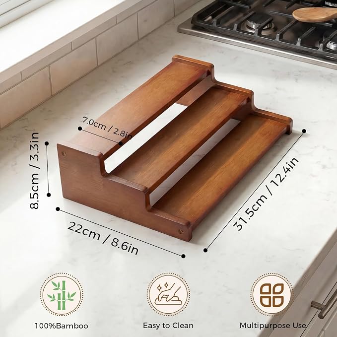 Spice Rack Organizer for Cabinet, Bamboo 12in Tiered Spice Rack，Used for - Image 2