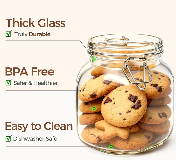 ComSaf 6-Pack 27oz Square Glass Pantry Canisters, Aesthetic Food Storage Jars - Image 4