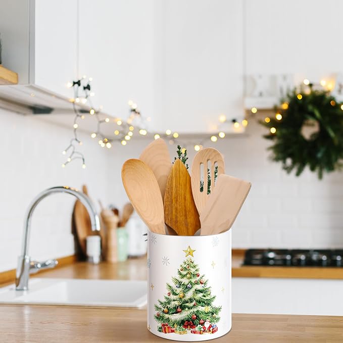 WILLBOND Christmas Tree Kitchen Decor Acrylic Kitchen Utensil Holder Crock - Image 4