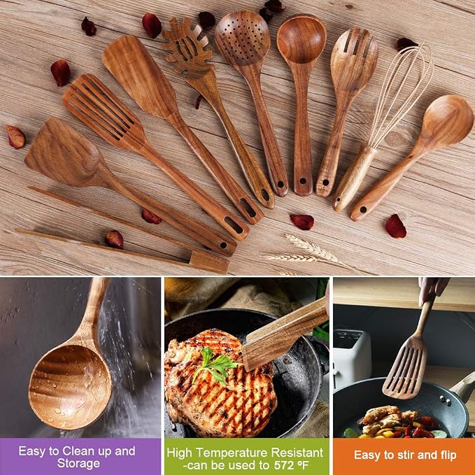 Kitchen Utenails Set with Holder, Kitchen Wooden Utensils - Image 3