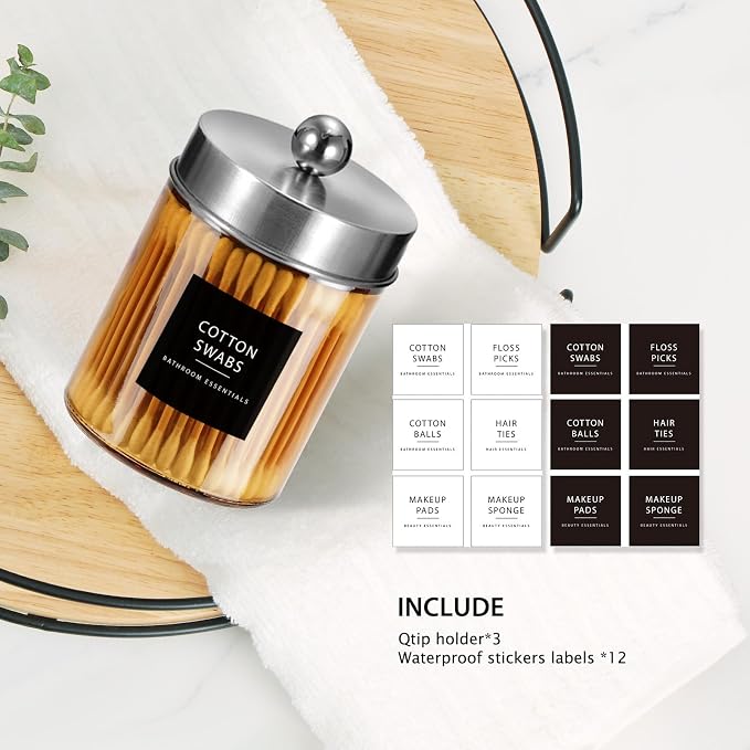 3 Pack Apothecary Jar Canisters Bathroom Vanity Organizer - Image 4